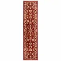 Photo of Red And Gold Oriental Power Loom Stain Resistant Runner Rug