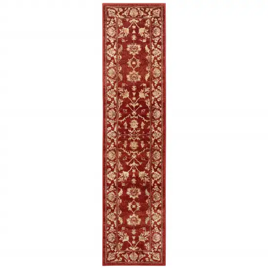 2' X 8' Red And Gold Oriental Power Loom Stain Resistant Runner Rug Photo 6