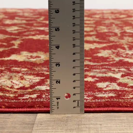 Red And Gold Oriental Power Loom Stain Resistant Runner Rug Photo 8