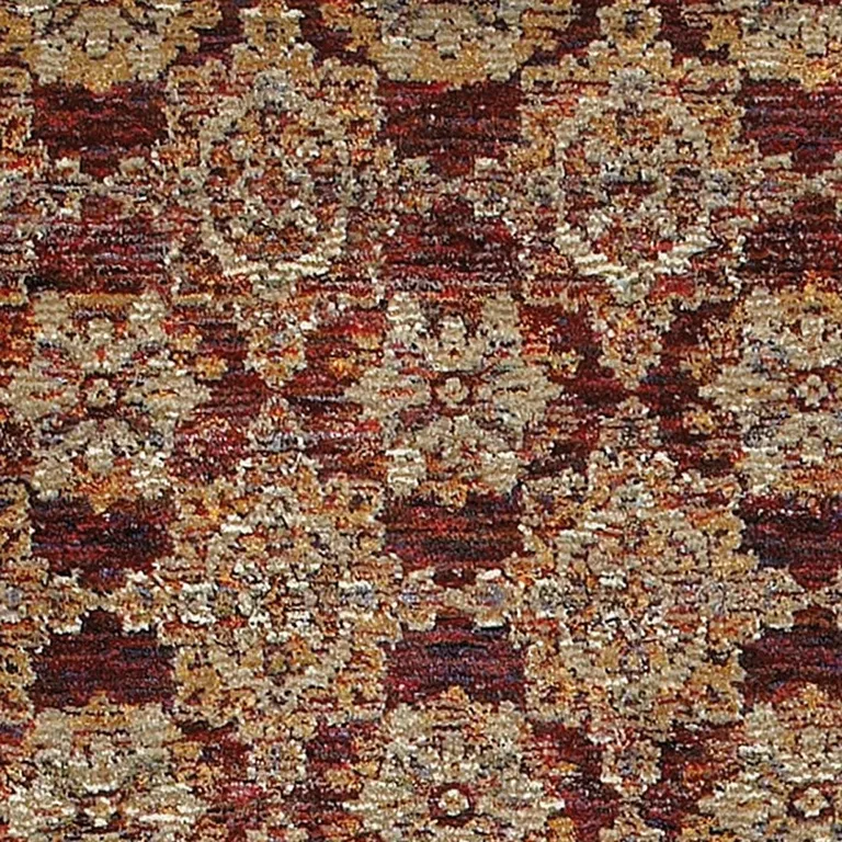 Red And Gold Oriental Power Loom Stain Resistant Runner Rug Photo 3