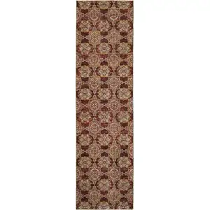 Photo of Red And Gold Oriental Power Loom Stain Resistant Runner Rug