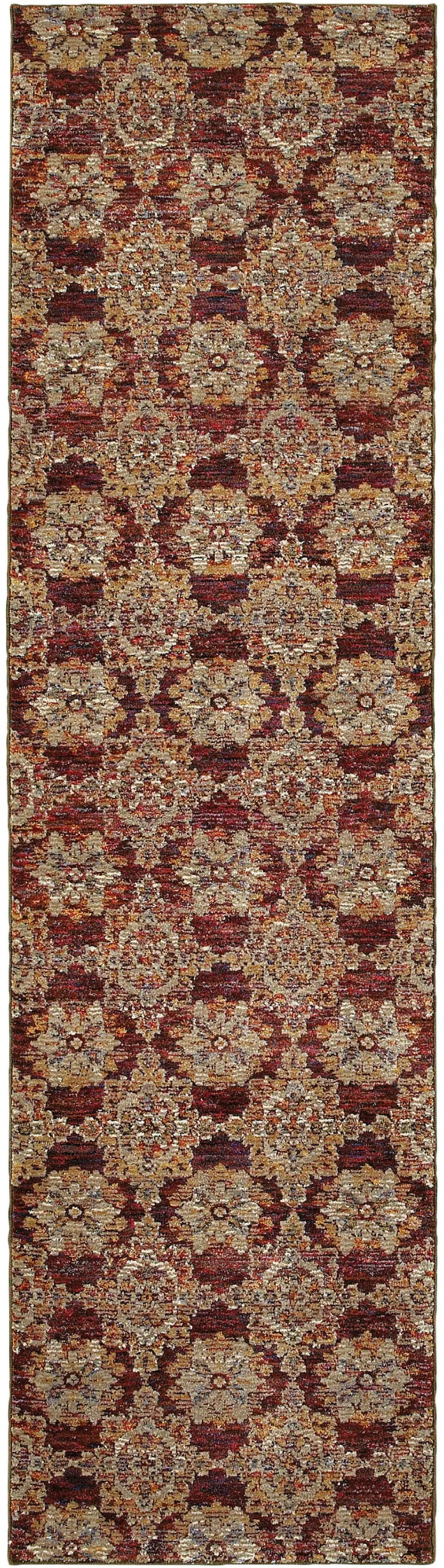 Red And Gold Oriental Power Loom Stain Resistant Runner Rug Photo 1