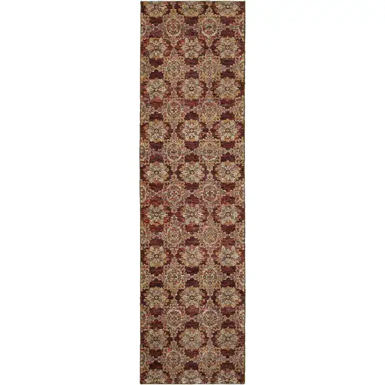 Red And Gold Oriental Power Loom Stain Resistant Runner Rug Photo 1