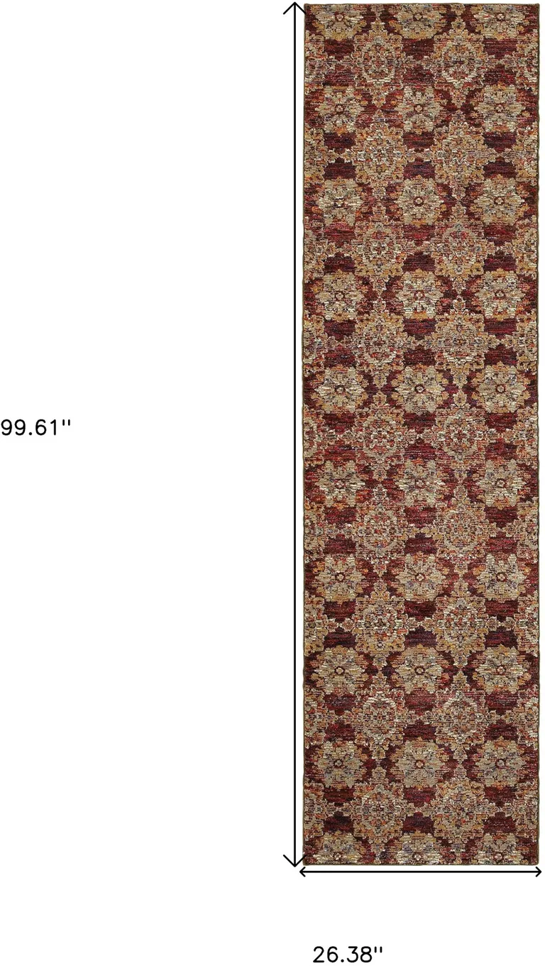 Red And Gold Oriental Power Loom Stain Resistant Runner Rug Photo 5