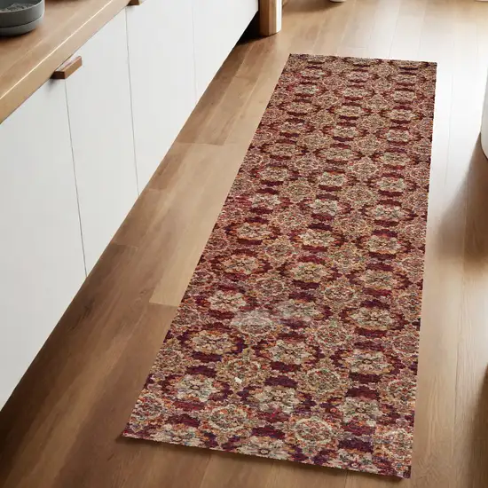 Red and Gold Oriental Power Loom Runner Rug Photo 1