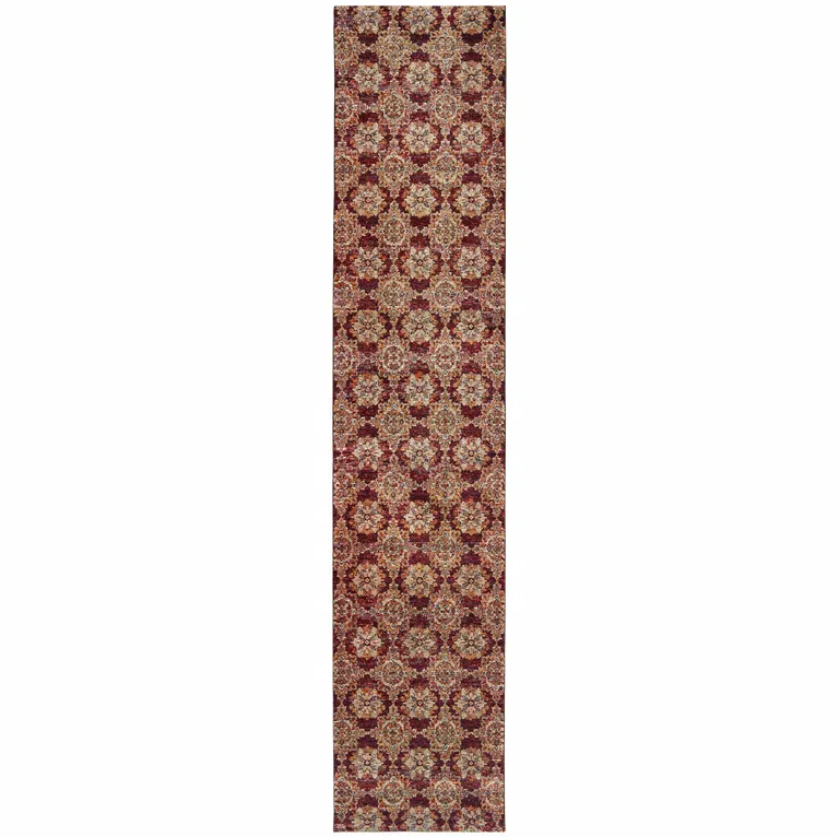 Red And Gold Oriental Power Loom Stain Resistant Runner Rug Photo 1