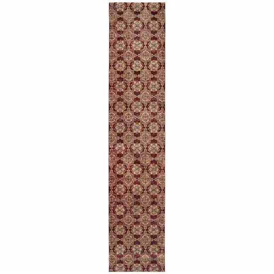 Red And Gold Oriental Power Loom Stain Resistant Runner Rug Photo 1