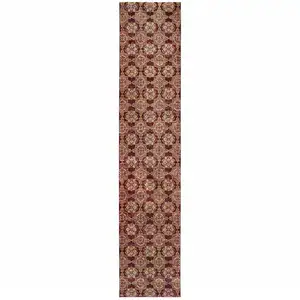 Photo of Red And Gold Oriental Power Loom Stain Resistant Runner Rug