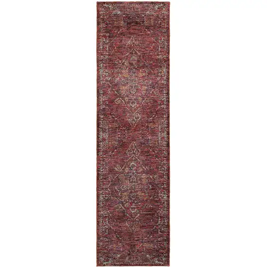 Red And Gold Oriental Power Loom Stain Resistant Runner Rug Photo 1