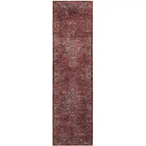 Photo of Red And Gold Oriental Power Loom Stain Resistant Runner Rug