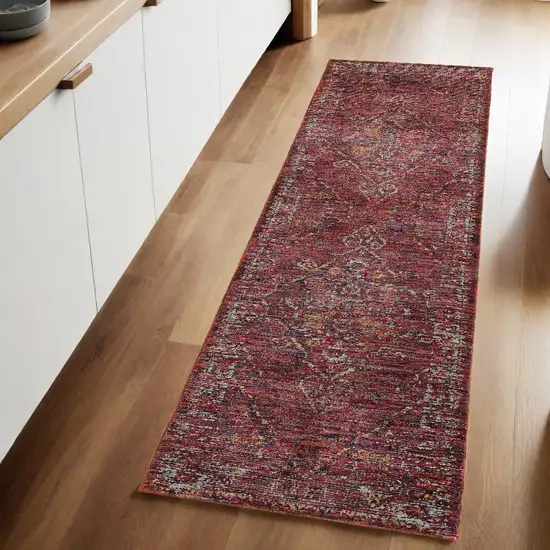 Red and Gold Oriental Power Loom Runner Rug Photo 1