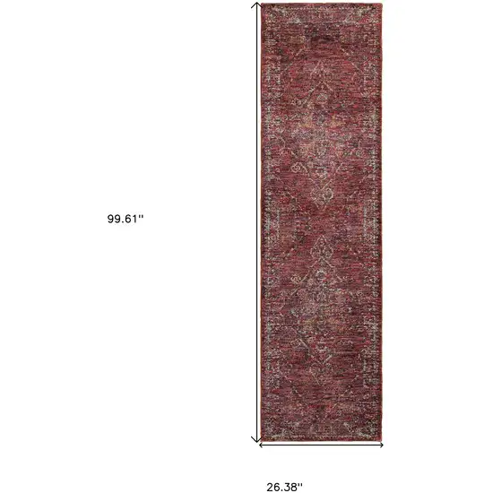 Red And Gold Oriental Power Loom Stain Resistant Runner Rug Photo 5