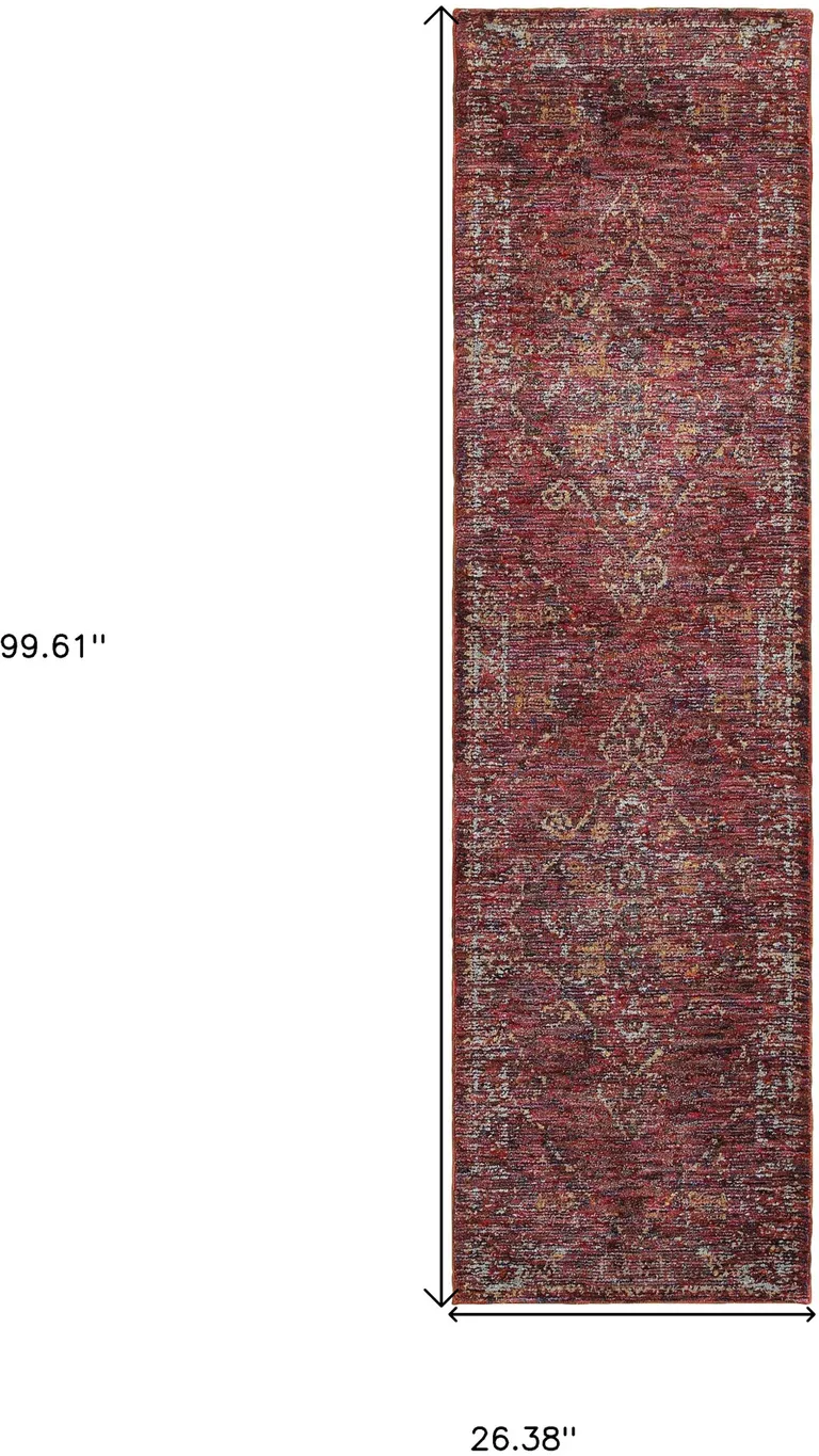 Red And Gold Oriental Power Loom Stain Resistant Runner Rug Photo 5