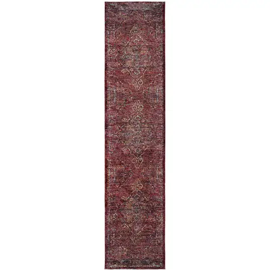 Red And Gold Oriental Power Loom Stain Resistant Runner Rug Photo 1