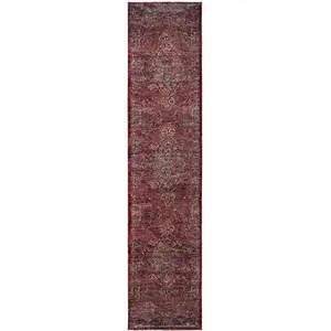 Photo of Red And Gold Oriental Power Loom Stain Resistant Runner Rug