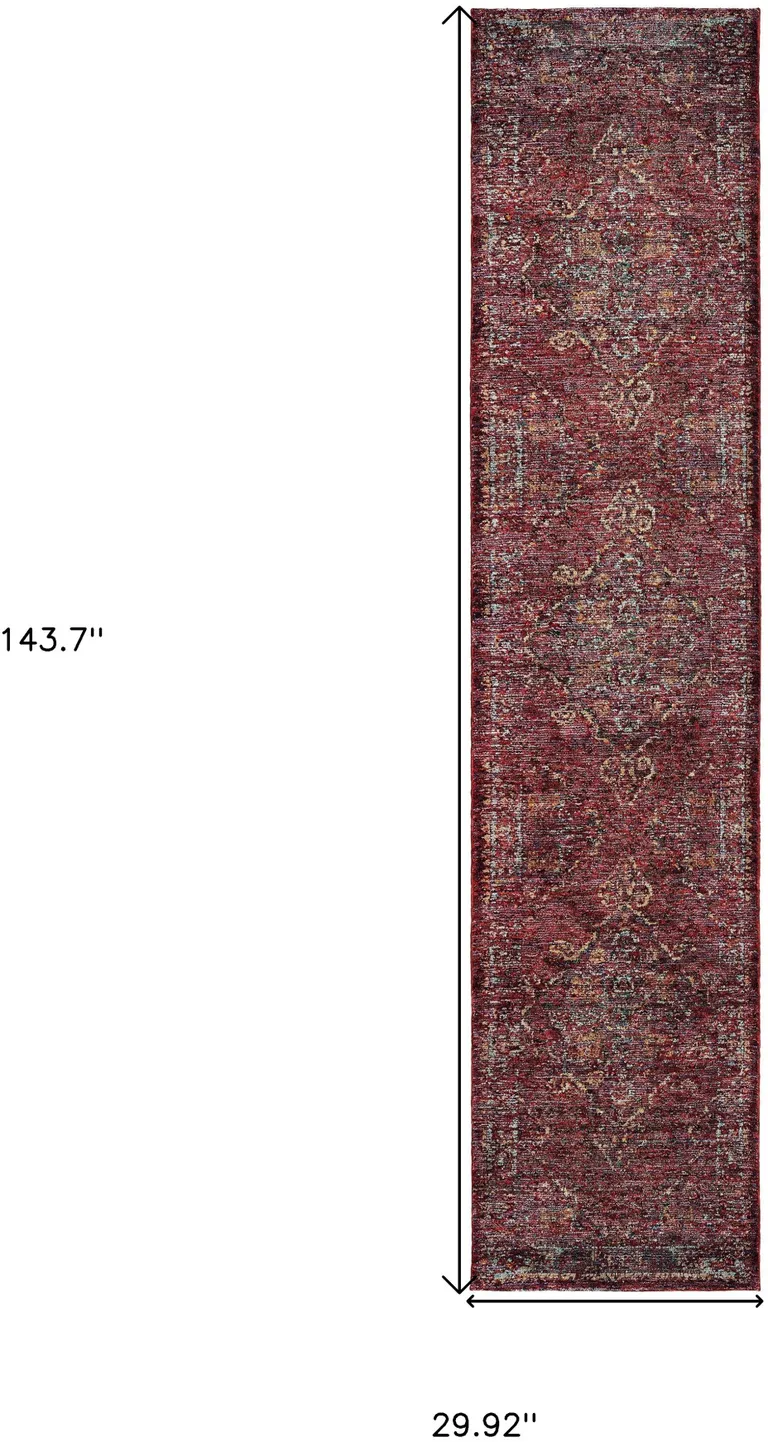 Red And Gold Oriental Power Loom Stain Resistant Runner Rug Photo 5