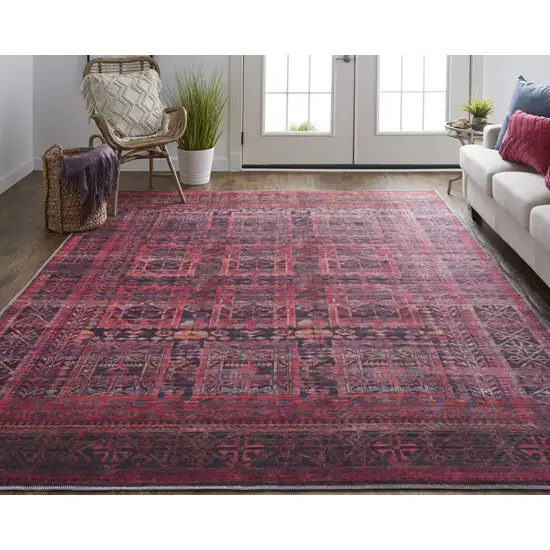 Red And Gray Geometric Power Loom Area Rug Photo 7