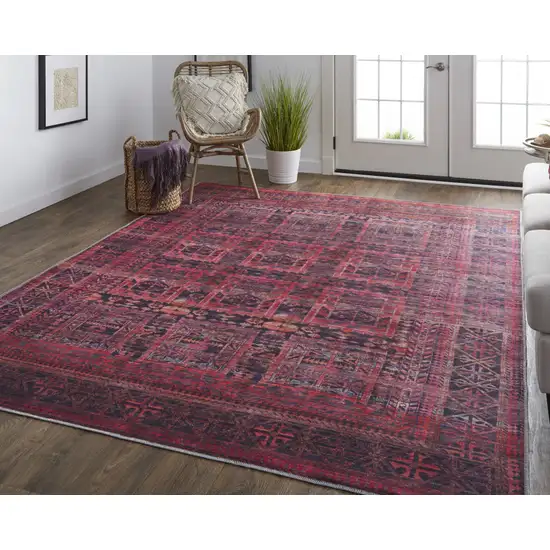 Red And Gray Geometric Power Loom Area Rug Photo 8