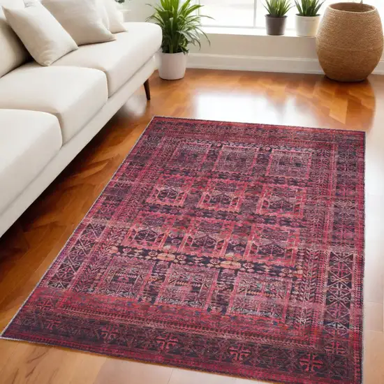 Red And Gray Geometric Power Loom Area Rug Photo 1