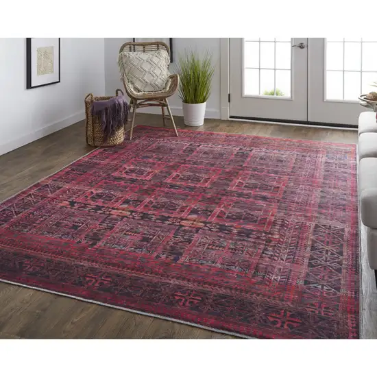 Red And Gray Geometric Power Loom Area Rug Photo 2