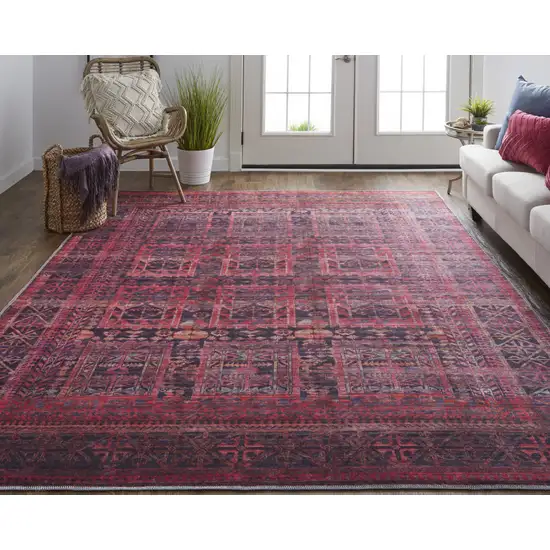 Red And Gray Geometric Power Loom Area Rug Photo 3