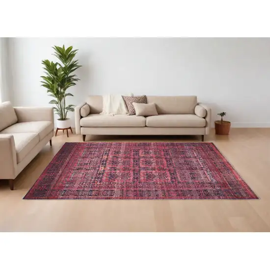 Red And Gray Geometric Power Loom Area Rug Photo 1