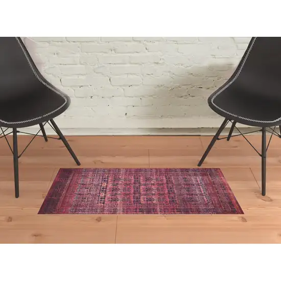 Red And Gray Geometric Power Loom Area Rug Photo 2