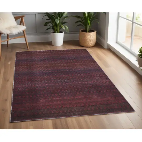 Red And Gray Striped Power Loom Area Rug Photo 1