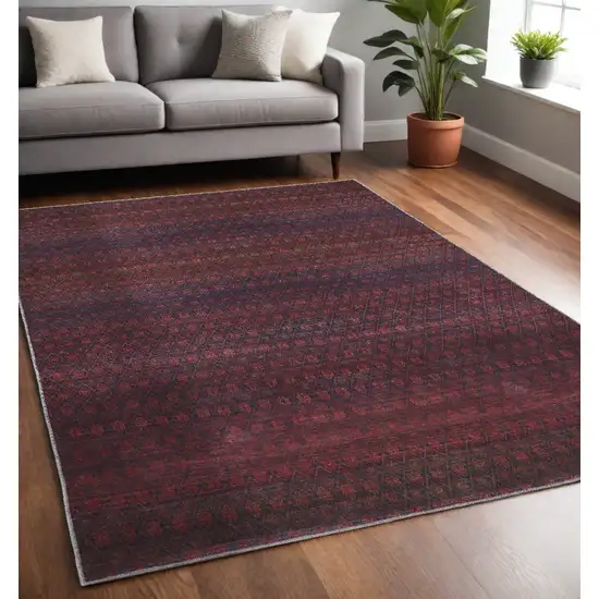 Red And Gray Striped Power Loom Area Rug Photo 1