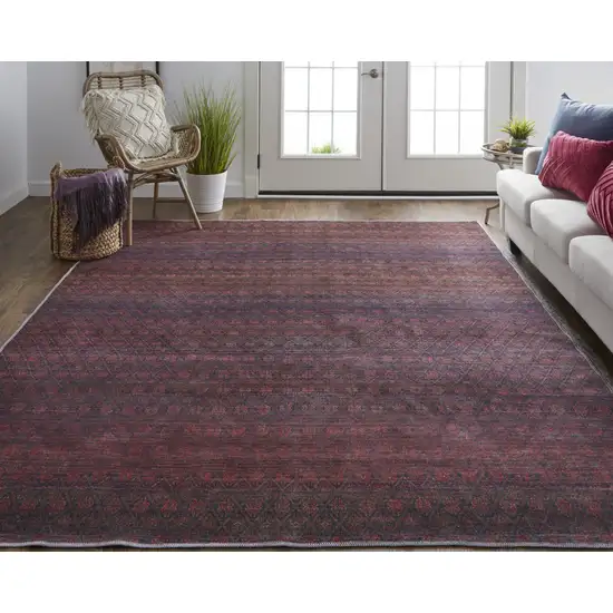 Red And Gray Striped Power Loom Area Rug Photo 5