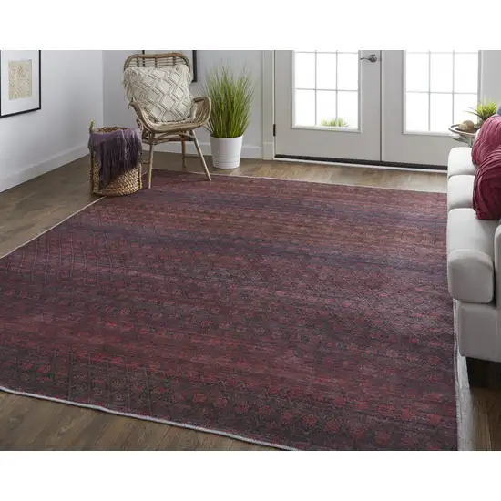 Red And Gray Striped Power Loom Area Rug Photo 2