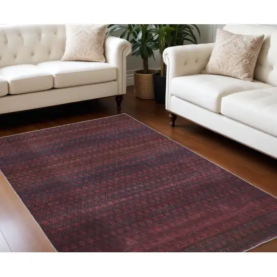 Red And Gray Striped Power Loom Area Rug Photo 1