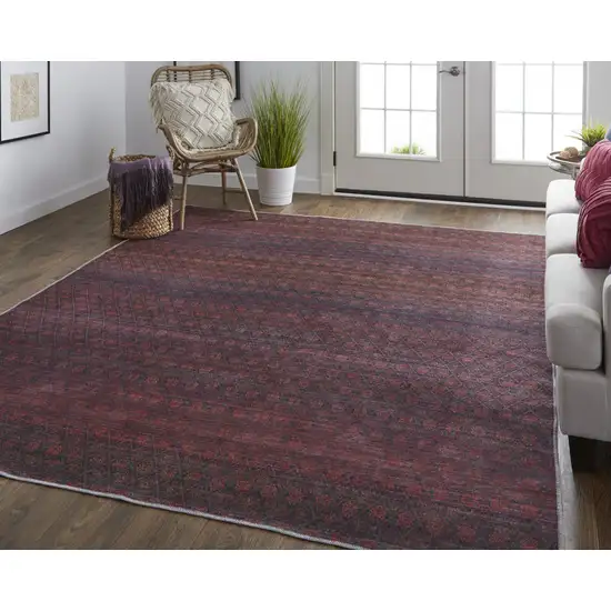 Red And Gray Striped Power Loom Area Rug Photo 6