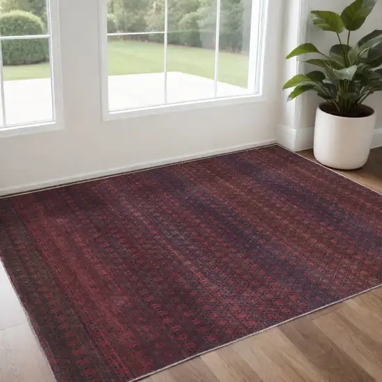 Red And Gray Striped Power Loom Area Rug Photo 1