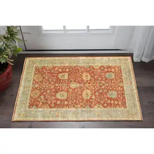 Photo of Red And Gray Wool Oriental Hand Knotted Area Rug