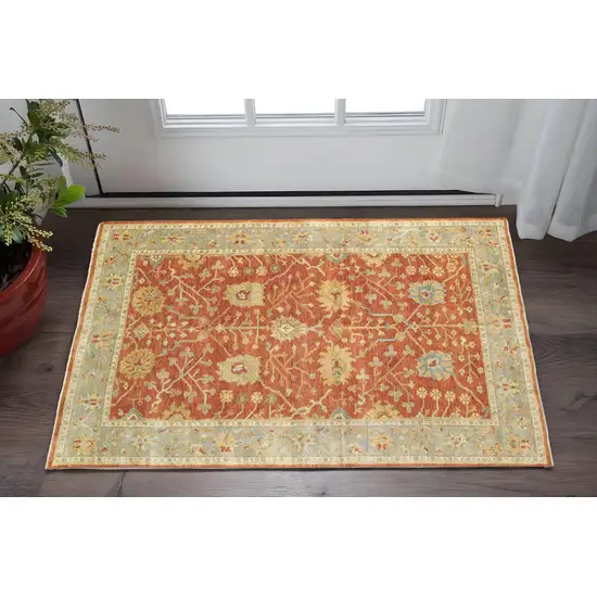 Red And Gray Wool Oriental Hand Knotted Area Rug Photo 1