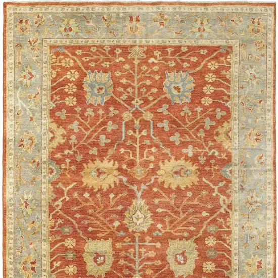 Red And Gray Wool Oriental Hand Knotted Area Rug Photo 4