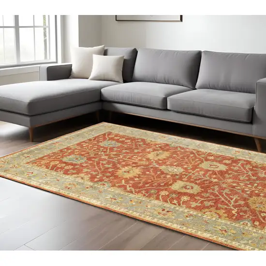 Red And Gray Wool Oriental Hand Knotted Area Rug Photo 1