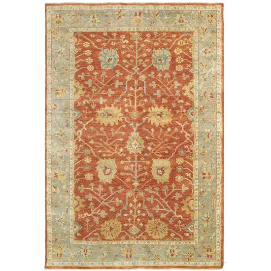 Red And Gray Wool Oriental Hand Knotted Area Rug Photo 5