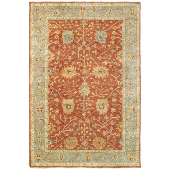 Red And Gray Wool Oriental Hand Knotted Area Rug Photo 2