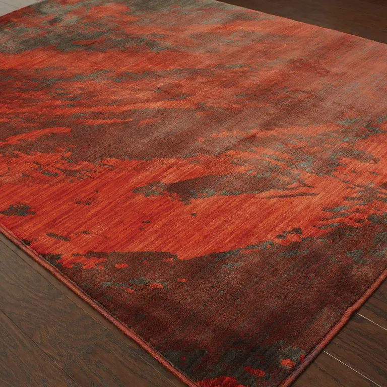 Red And Grey Abstract Power Loom Stain Resistant Area Rug Photo 3