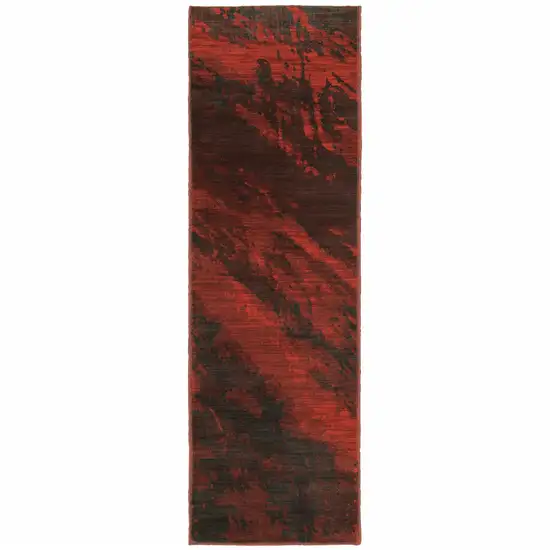 Red And Grey Abstract Power Loom Stain Resistant Runner Rug Photo 1