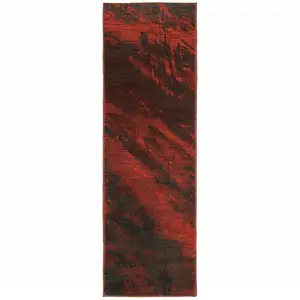 Photo of Red And Grey Abstract Power Loom Stain Resistant Runner Rug