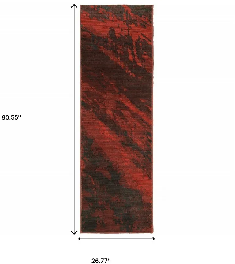 Red And Grey Abstract Power Loom Stain Resistant Runner Rug Photo 4