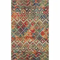 Photo of Red And Ivory Geometric Non Skid Indoor Outdoor Area Rug