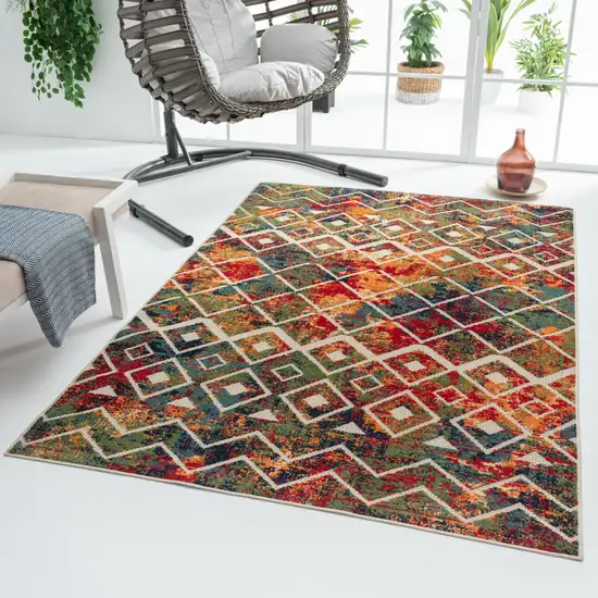 Red And Ivory Geometric Non Skid Indoor Outdoor Area Rug Photo 9