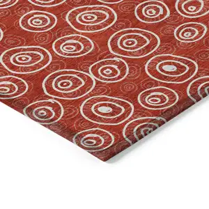 Photo of Red And Ivory Geometric Washable Indoor Outdoor Area Rug