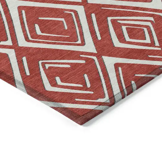 Red And Ivory Geometric Washable Indoor Outdoor Area Rug Photo 5