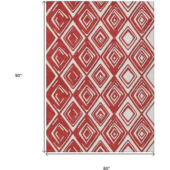 Red And Ivory Geometric Washable Indoor Outdoor Area Rug Photo 3