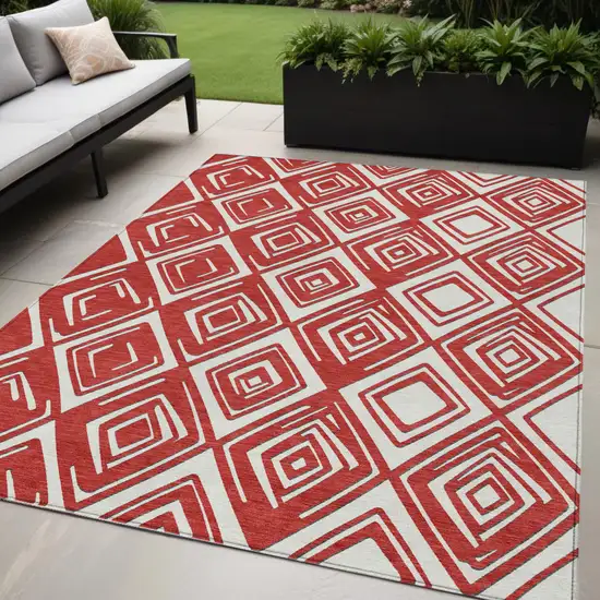 Red And Ivory Geometric Washable Indoor Outdoor Area Rug Photo 1